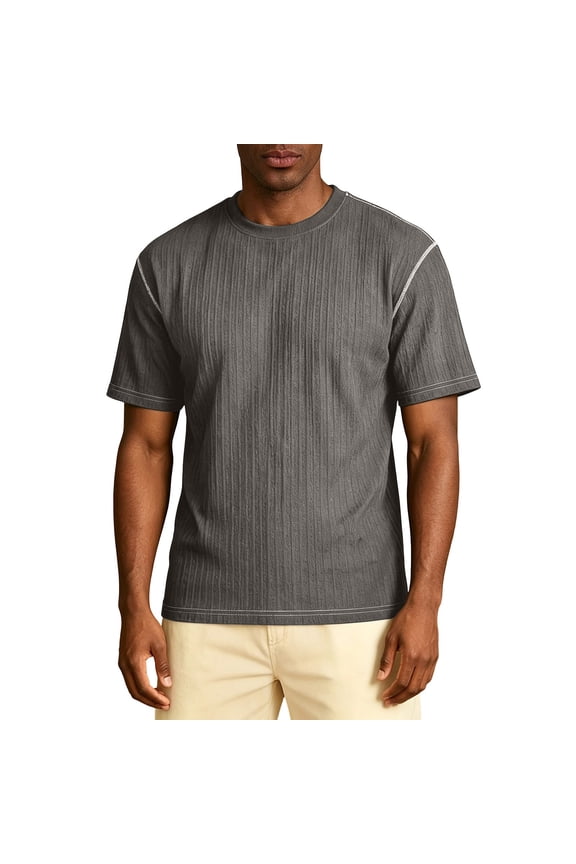 Mens Textured T-Shirts Terry Cloth Shirts Summer Stretch Casual Short Sleeve Tee Shirts