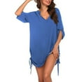 thumbnail image 2 of Gibobby Playera Corte clásico para Mujer Camiseta suelta informal con cuello en V para mujer, blusa manga corta con estampado(Azul,M), 2 of 4