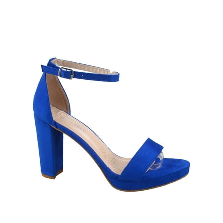 Josina-66 Women s Open Toe Ankle Strap Buckle Platform Chunky High Heels Sandals Shoes ( Blue  10)
