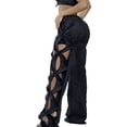 thumbnail image 2 of Women High Waisted Jeans Y2k Trendy Hollow Out Wide Straight Leg Cutout Baggy Jeans Black & Gray M, 2 of 7
