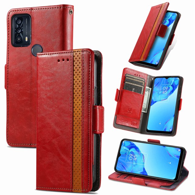 Étui pour TCL 20B, Couverture Portefeuille en Cuir, Étui Folio, Design à Rabat, Fermeture Magnétique - Rouge