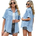 thumbnail image 3 of YTDSCS Womens Button Denim Shirts Short Sleeve Casual Blouses Tops Solid Lapel Jeans Shirt for Women's S -XL, 3 of 8