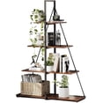 thumbnail image 1 of 4 niveles ladder a-shaped de esquina estante - free standing, steel frame, almacenamiento rack organizer para oficina en casa, sala de estar, o kitchen (brown), 1 of 8