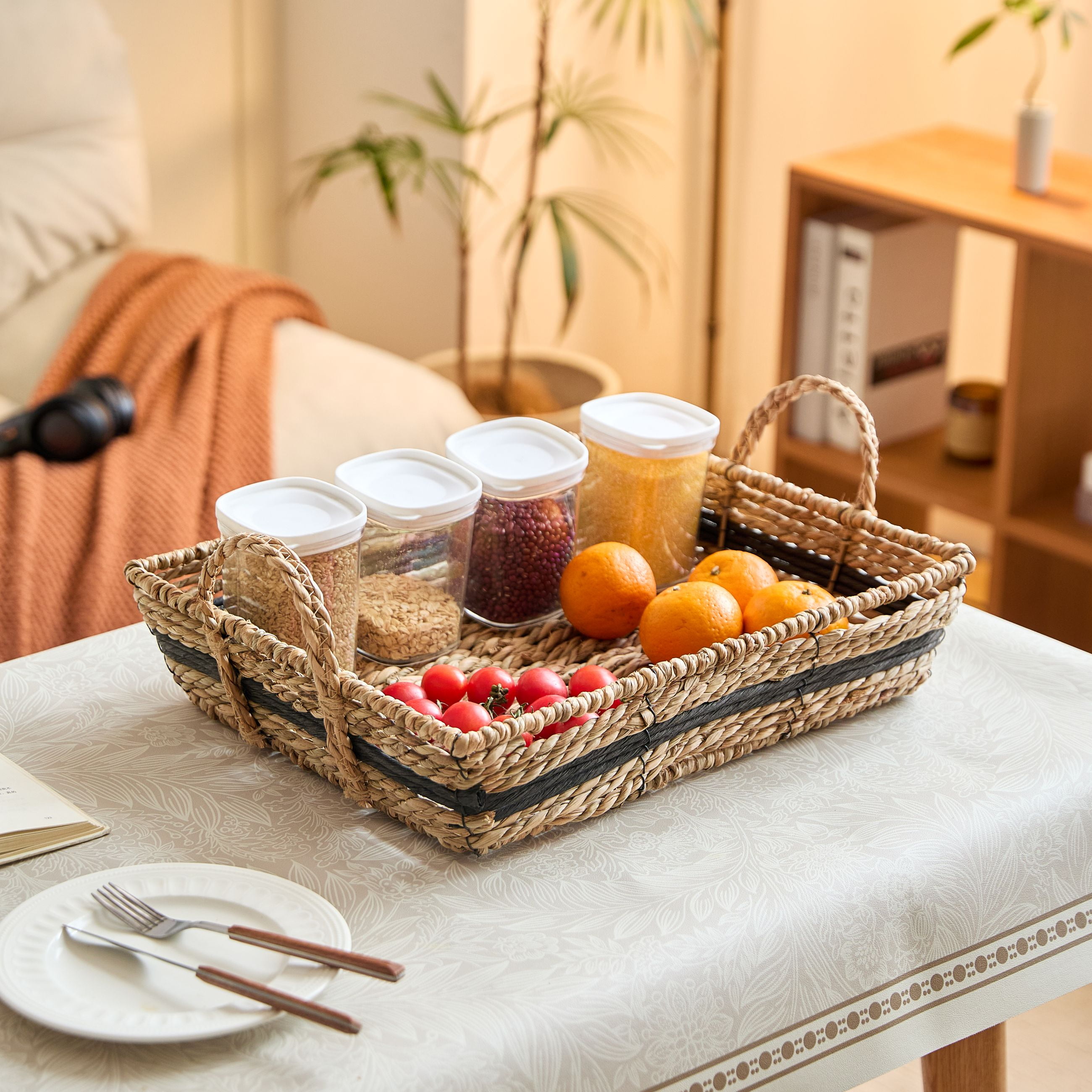 Hometrends Woven Paper & Rush Serving Tray, Handles