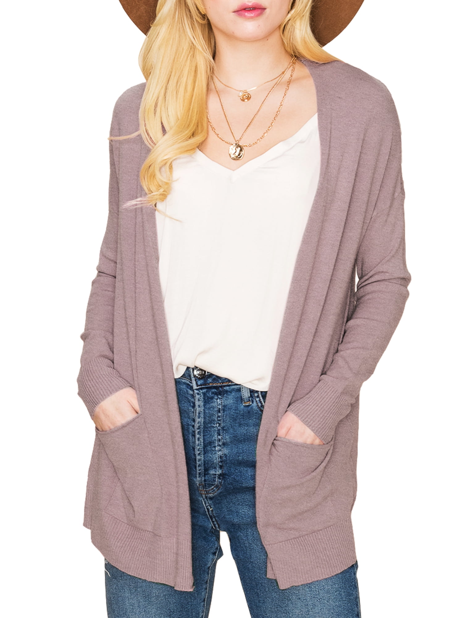 Knit Two Pocket Long Sleeve Open Front Cardigan