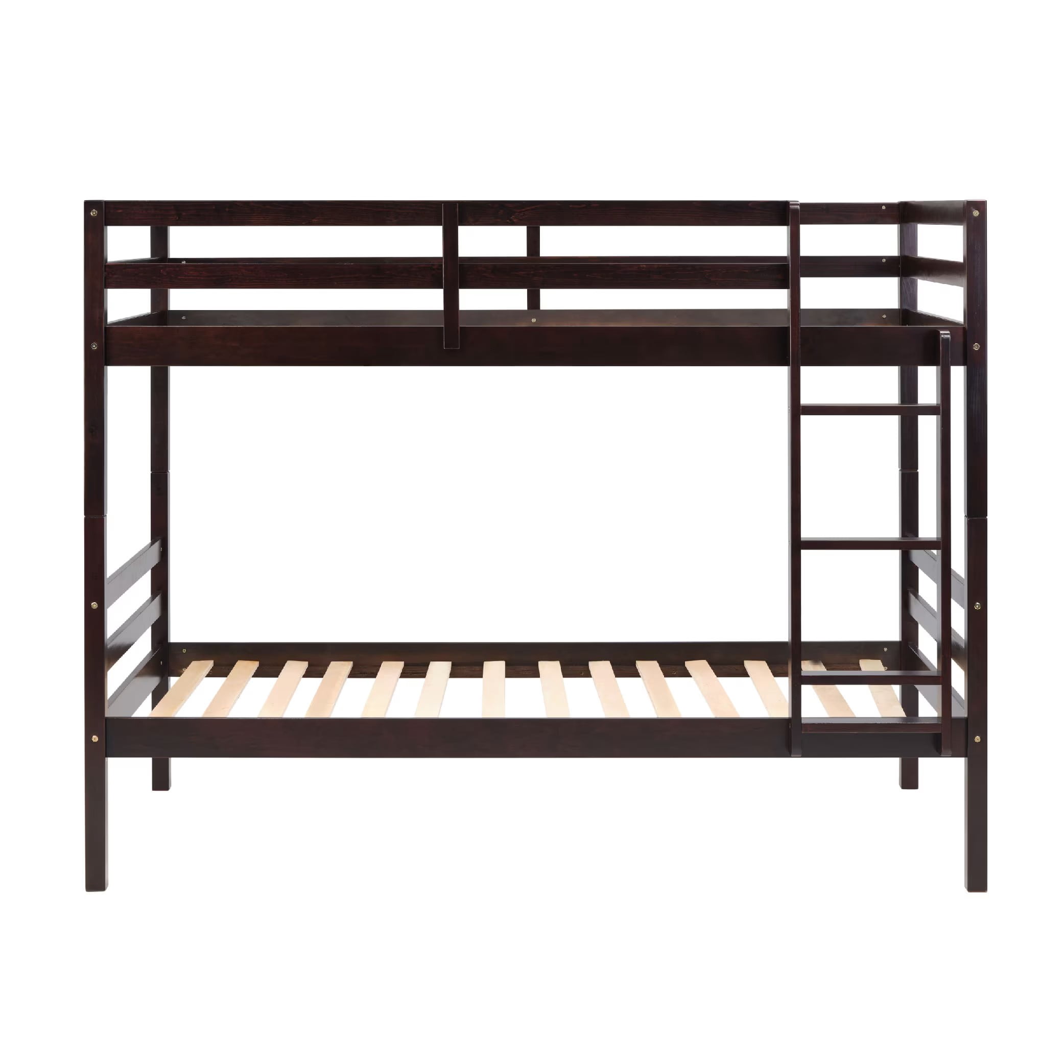 Aukfa Twin over Twin Bunk Bed, Wooden Bunk Bed with High Guardrail for Kids/Teens and Dorm Room/Guest Room, Espresso