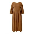 thumbnail image 3 of 2024 Fashion Summer OL Temperament Women's And Linen Round Neck A Line Skirt Plus Size Loose Dress Long Sleeve Maxi Dresses for Women Women Solid Tunic Dress Hi Low Dress for Women Womens Summer, 3 of 4