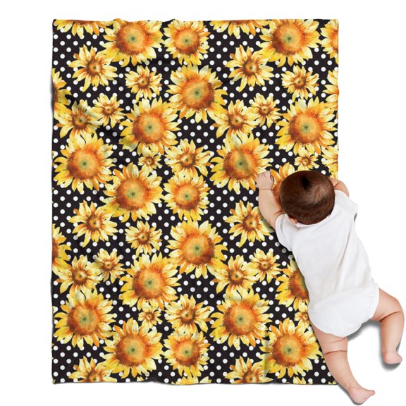 Black Polka Dot Sunflower Pattern Blanket,Comfortable Soft Flannel Throw Blanket,All Season,Warm Lightweight Blankets for Sofa Bed Couch Living Room Chair,30"x40"
