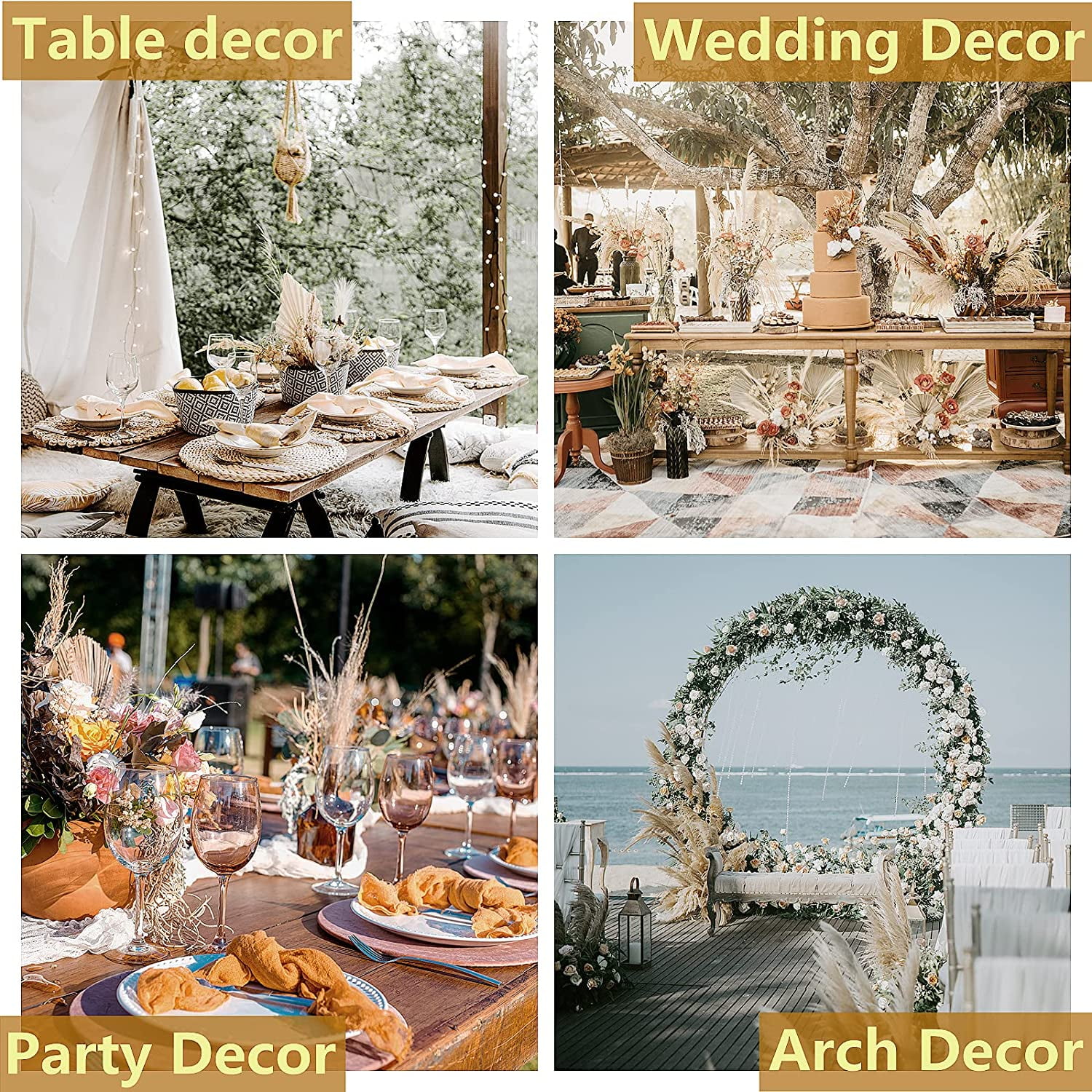 200PCS Dried Flower Bouquet – Pampas Grass, Floral Decor for Home, Wedding, and Boho Style | Perfect for Vases, Fall, Spring, Summer, and Winter Arrangements