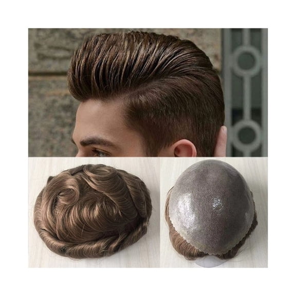 Toupee for Men, 6" Natural Looking European Human Hair Mens Toupee 0.1-0.12mm Full PU Skin with Knot Hair Capillary Prosthesis Replacement System