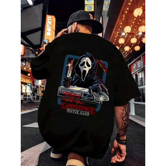 Men Scary Movie Horror Print Casual Short Sleeve T-Shirt