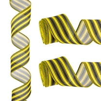 12 Yards x 2" Striped Ribbon Yellow and Black Wired Ribbon Linen Gift Wrapping Ribbon for Christmas Craft Birthday Wedding Festival Wreath