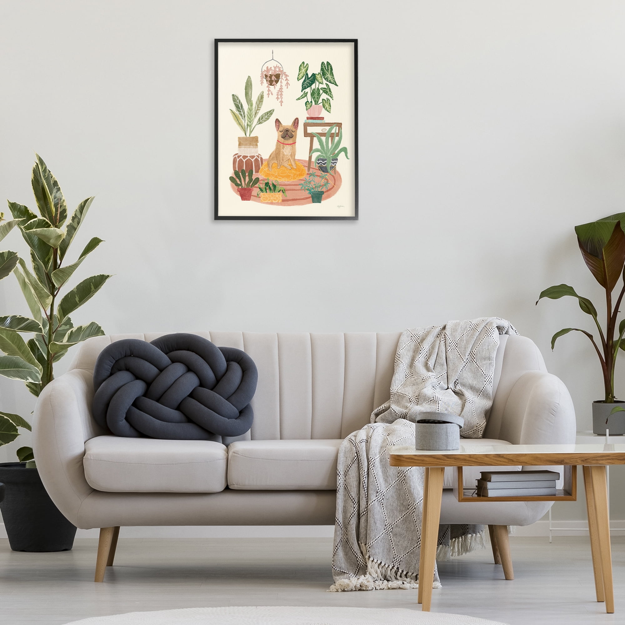 Stupell Industries Urban Dog with Plants Animals & Insects Painting Black Framed Art Print Wall Art, 24 x 30