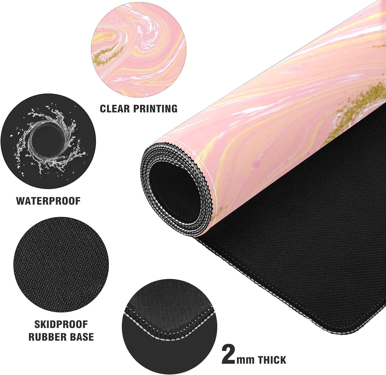 Beauty Pink Gold Sparkling Marble Desk Mat, Desk Accessory, Cute Workspace, Trendy Workspace, Trendy, 35.4x15.7in Large Gaming Mouse Pad, Cute Desk Topper, Pretty Desk Pad