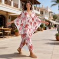 thumbnail image 4 of Xixirimido Red Palm Trees Print Womens Plus Size Kaftan Dress V Neck Batwing Sleeve Beach Cover Up Swimsuit Coverups Summer Lounge Caftan Dress, 4 of 7
