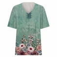 thumbnail image 5 of Fesfesfes Oversized Workout Shirts for Women's Fashion Casual Plus Size Scenic Flowers Printing V-Neck T-Shirt Tops Women Tops 4XL(US:16), 5 of 6