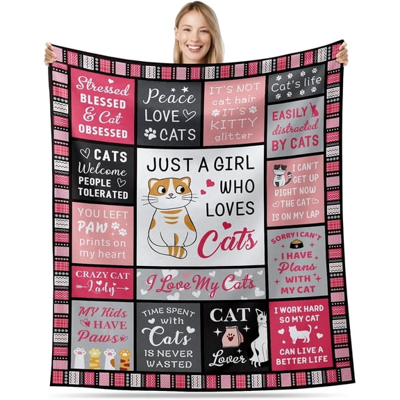 Cat Throw Blankets for Cat Lovers Cat Gifts for Women Men Christmas Blankets Cat Memorial Gifts Black Cat Throw Blankets Cat Themed Gifts Cat Mom Birthday White Elephant Blanket for Adults 50x60