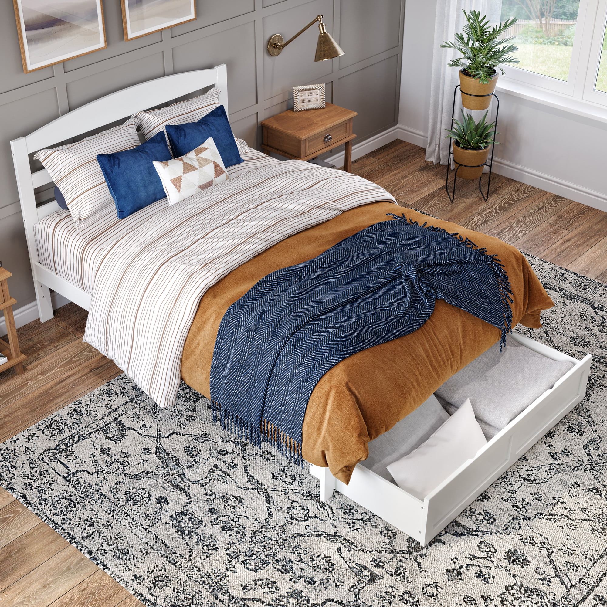 AFI Warren 14" Queen Wood Platform Bed Frame with Foot Drawer Storage, White