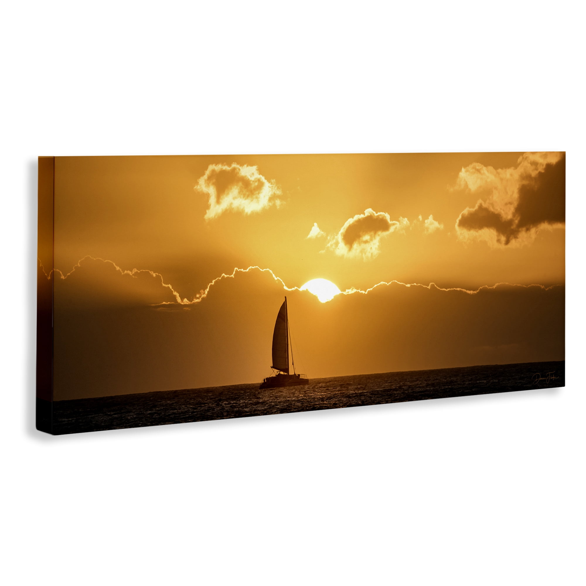Stupell Industries Tranquil Sunset Sailboat Transportation Photography Wrapped Canvas Art Print Wall Art, 40 x 17