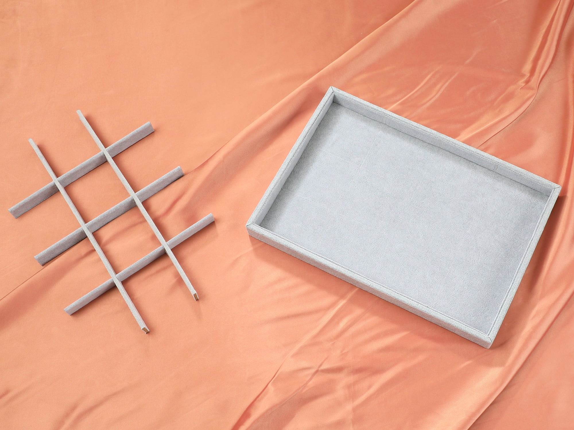 Unique Bargains Velvet Jewelry Boxes Holder Organizer Trays with Removable Dividers Gray 12 Grid Tray
