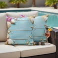 thumbnail image 4 of Ocean Coastal Outdoor Waterproof Pillow Covers, Blue Wooden Grain Starfish Seashells Floral Decorative Square Throw Pillowcase Sofa Cushion Sham for Patio/Couch/Chair, 24"x24" 2 Pack, 4 of 8