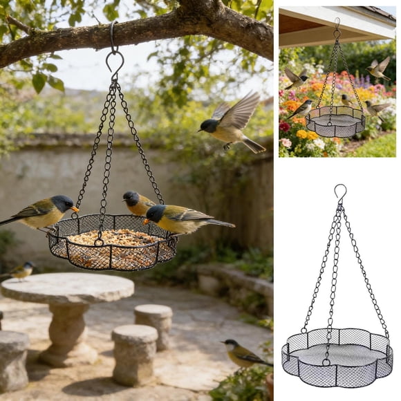 Plateau Suspendu pour Mangeoire à Oiseaux, Mangeoire à Oiseaux Sauvages en Treillis Métallique pour Décoration de Jardin Extérieur, Mangeoire Plateforme à l'Épreuve des Écureuils pour Cour Arrière, Patio et Pelouse, Attire les Pinsons, Colibris, Cardinaux et Oiseaux Chanteurs