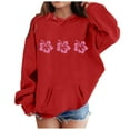 thumbnail image 2 of Generic Girls Fall Flower Stamping Hoodie Casual Hundred Padded Sweatshirt Comfortable Autumn Winter Clothes for Holiday Christmas Party（8-9 Years Red）, 2 of 4