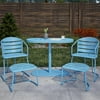 COSCO Outdoor Furniture, 5 Piece Patio Bistro Set, 2 Bistro Chairs, 2 Ottomans, Bistro Table, Steel, Turquoise, (Turquoise)
