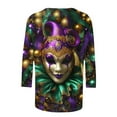 thumbnail image 5 of YOIAVAIOY Women Mardi Gras T Shirt 3/4 Sleeve Mask Graphic Tops Round Neck Casual Holiday Party Loose Fit Outfit Multicolor XXL, 5 of 5