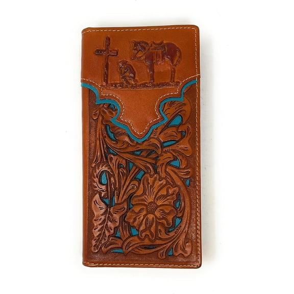 Texas West Embossed Basketweave Leather Cowboy Adult Men's Long Wallet in Multi Emblem