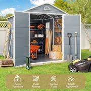 8x6 FT Outdoor Storage Shed, Asofer Resin Garden Shed with Floor, Heavy-Duty Plastic Shed, All-Weather Colorfast, Grey
