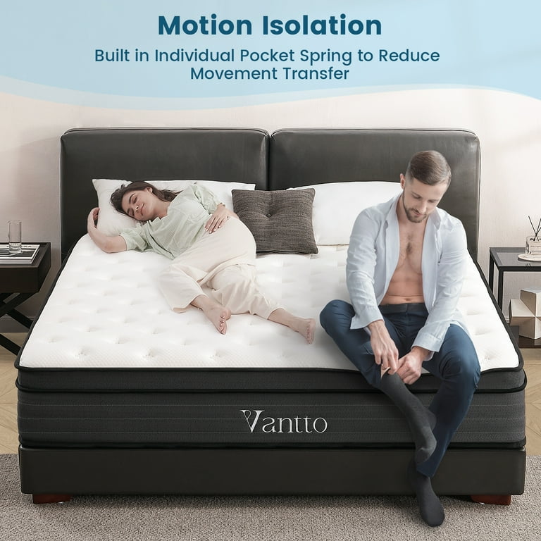 Vantto Full Mattress 12 inch Hybrid Mattress in A Box Full Size Memory Foam Mattress with Pocket Springs for Motion Isolation Pressure Relief