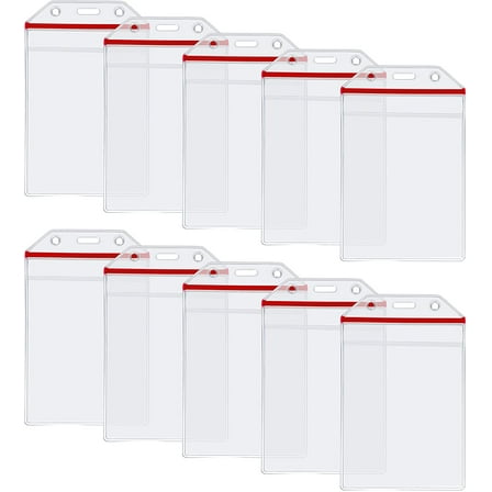 10 Pack Vertical Extra Thick Clear ID Badge Holder Card Holder with Resealable Zip for Multiple Cards (Vinyl PVC) by - Red Zip (4-1/8"*2-7/8" Inner Size)