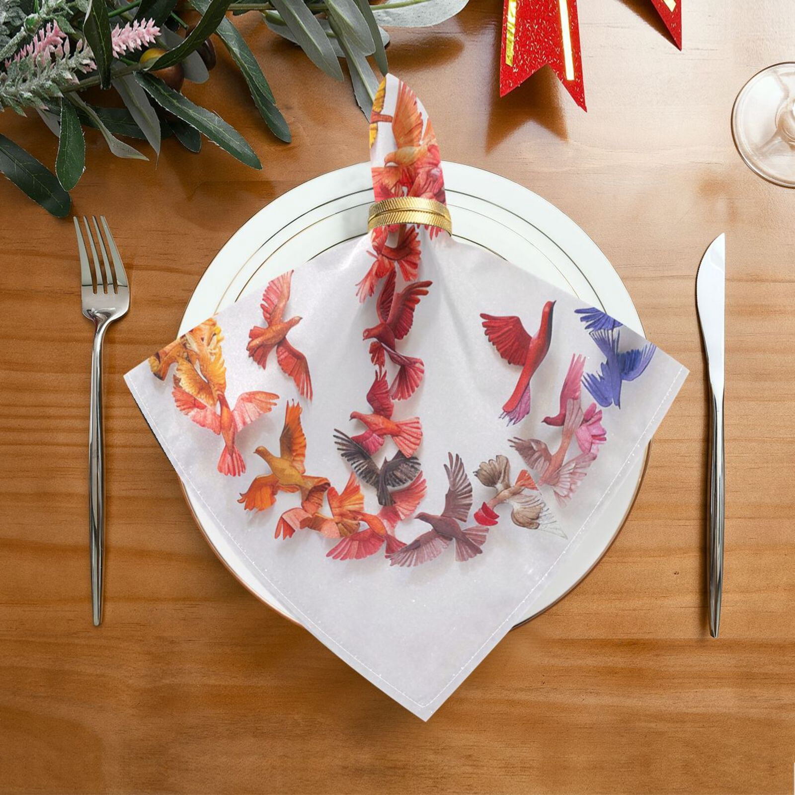 JSTEL Colorful Peace Sign Dove Cloth Napkins Set of 6, 20x20 Inch Washable and Reusable Napkin for Decoupage Dinner Party Everyday Use