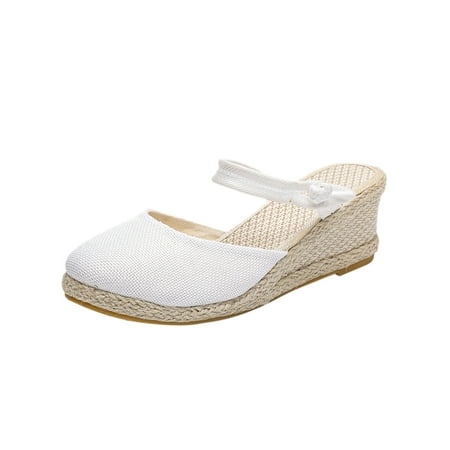 

Lhked New Knitted Round Toe Wedge Sandals Women s High Heel Casual Slippers Summer Comfort Sandals Mother s Day Gifts& White