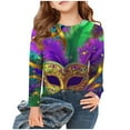 thumbnail image 4 of CLOISE Purple Mardi Gras Toddler White Tshirt Boy Girls Long Sleeve Crew Neck Tops Print Casual Fashion Fall Winter Clothes 3-14T, 4 of 4