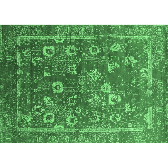 Ahgly Company Indoor Rectangle Oriental Emerald Green Industrial Area Rugs, 2' x 5'