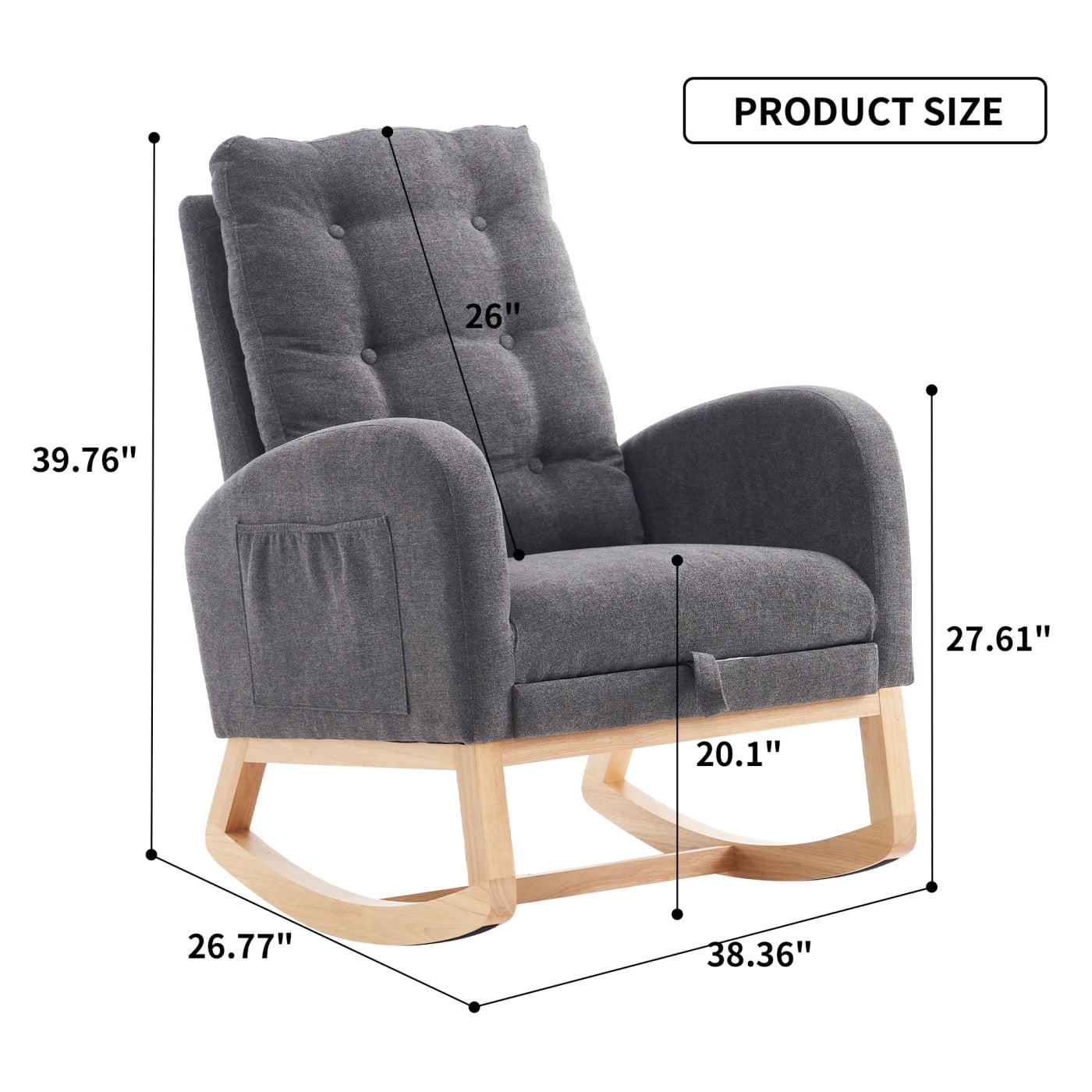 Nursery Rocking Chair with Footrest, Modern Rocking Accent Chairs with Side Pocket and Silent Rocking Motion, 20.87" Deep Seat for Living Room, Bedroom, Offices, Gray
