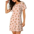 thumbnail image 2 of Gukieu orange carrot on a gingham Print Women's Nightgown, A-line Round Neck Short-sleeved Nightgown Pajamas Home Wear Suitable for Home and Outing, 2 of 6