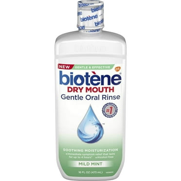 Biotene Mild Mint Moisturizing Gentle Oral Rinse, Alcohol-Free, For Dry Mouth, 16 Ounce.