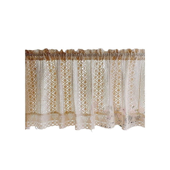 Specollect 1 Pcs Vintage Crochet Lace Tier Curtain for Kitchen Window, Semi-Sheer Pleated Cafe Curtain, Farmhouse Home Decor, Short Half Curtain
