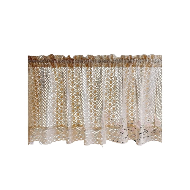 Cortina de encaje de ganchillo semitransparente de mezclas de algodón,cortina de café plisada con bolsillo para barra,tratamiento de ventana para decoración de gabinetes de cocina,cenefa