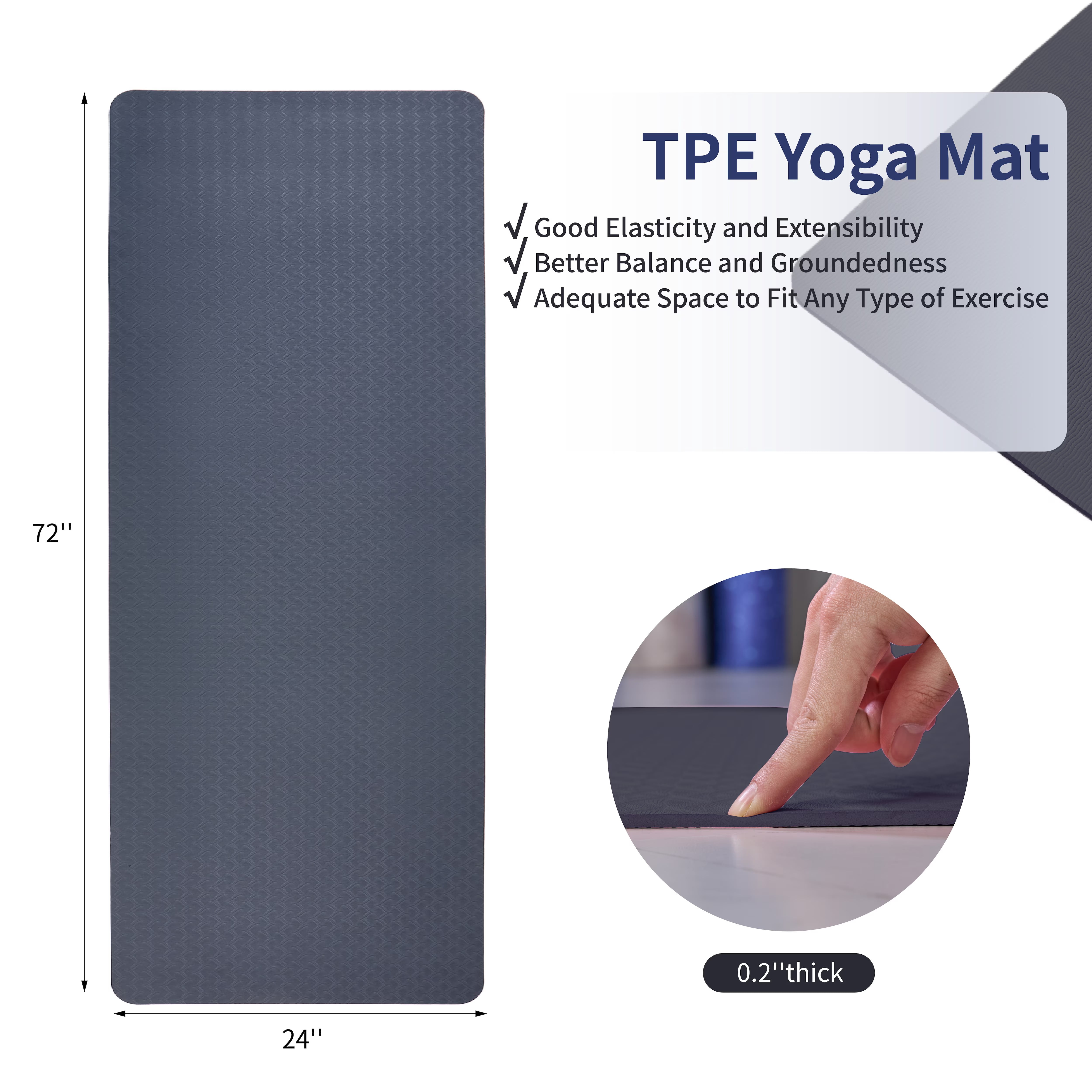 Avobird Yoga Mat, Non-Slip Design, Professional TPE Exericise Mat,72" x 24" 5mm Thick, Multi-Purpose Workout Mat for Women, Pilates Fitness and Floor Exercises(Gray)