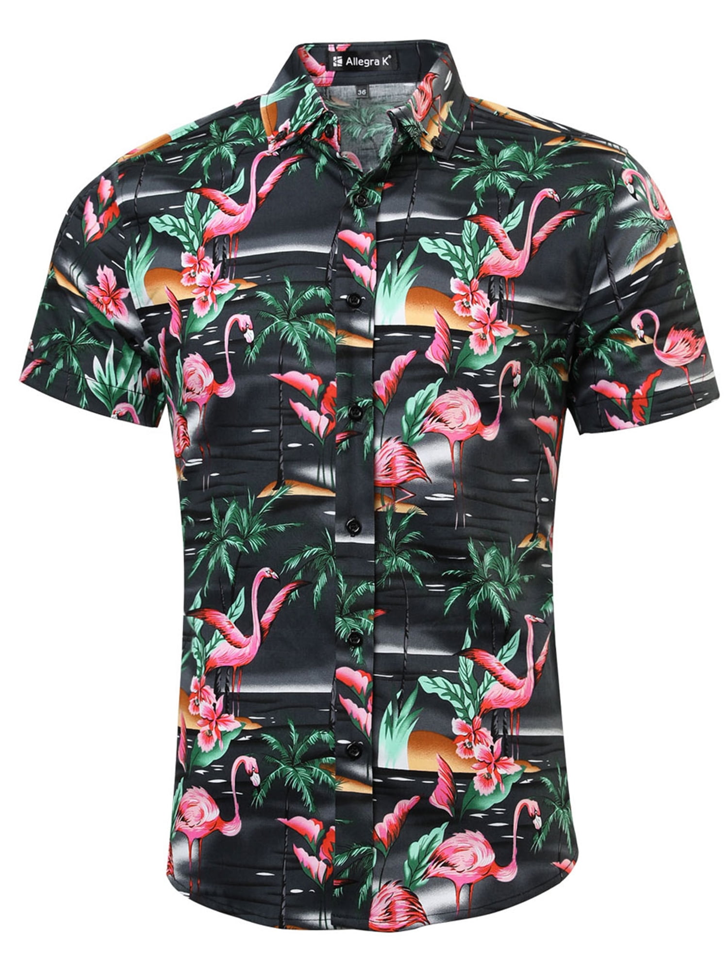 Unique Bargains Men Slim Fit Floral Print Short Sleeve Button Down