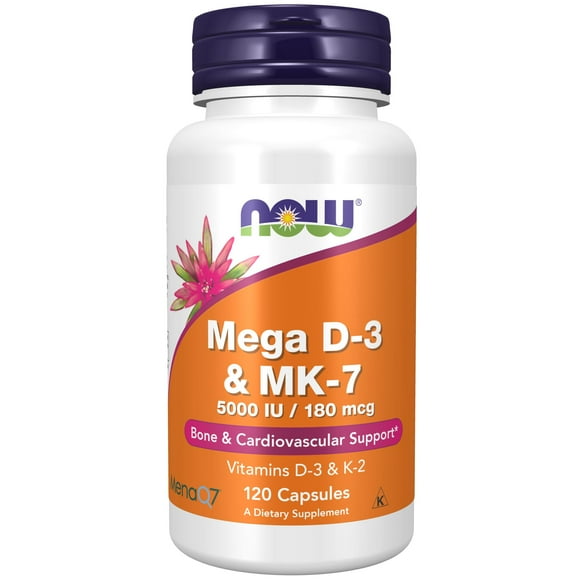 Suplemento NOW Mega D-3 y MK-7 5000 UI/180 mcg 120 cápsulas