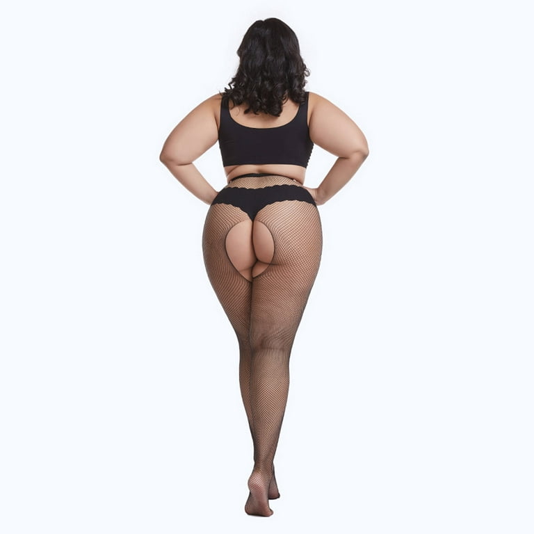 Women Plus Size Sexy Fishnet Pantyhose Sheer Mesh Crotchless Tights  Stockings 
