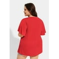 thumbnail image 3 of CASSIE LIZ Plus Size Tops 3X Summer V Neck Womens Shirts Red Fashion Short Sleeve Flowy Tee Loose Fit Tunics Fall Pleated Blouses Casual Swing Pullovers 3XL 22W 24W, 3 of 6