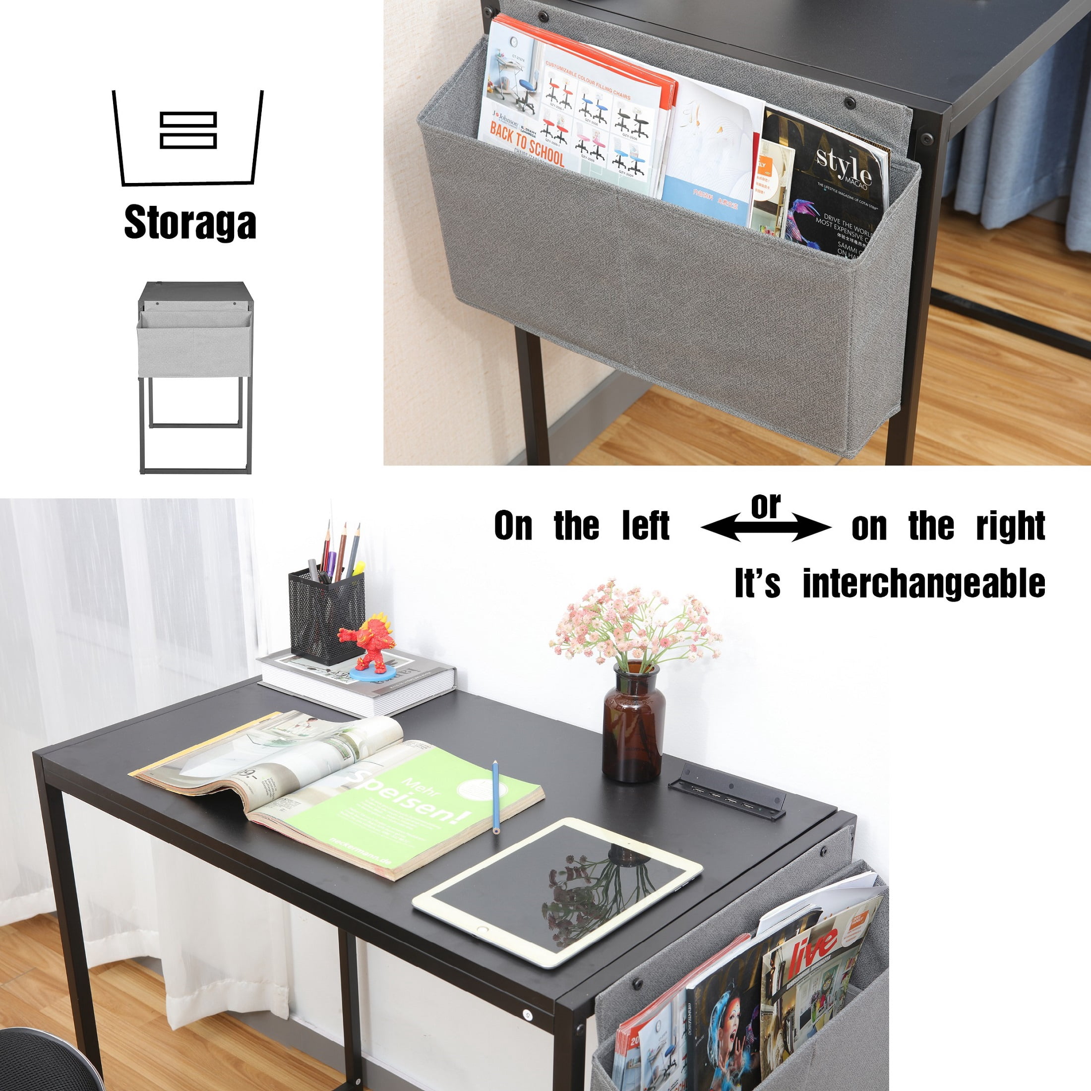 JJS Small Computer Desk Simple Style Writing Desk for Small Spaces 40 Inch Home Office Modern Student Study Laptop Writing Table with Storage Bag USB Hub, Black…
