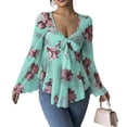 thumbnail image 2 of adaychics Peplum Shirts for Women Floral Sweetheart Neck Long Sleeve Babydoll Blouses Fashion Tie Front Tops Everyday Wear, 2 of 7
