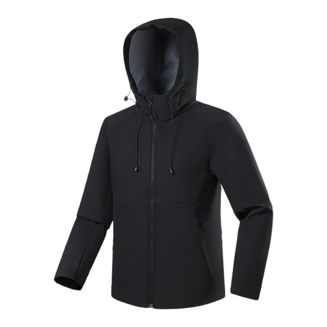 WRKEKC Men's Storm Jacket Windproof Waterproof Hooded Alpine Mountaineering Coat with Long Sleeves for All-Weather Outdoor Protection in Solid Color Black L